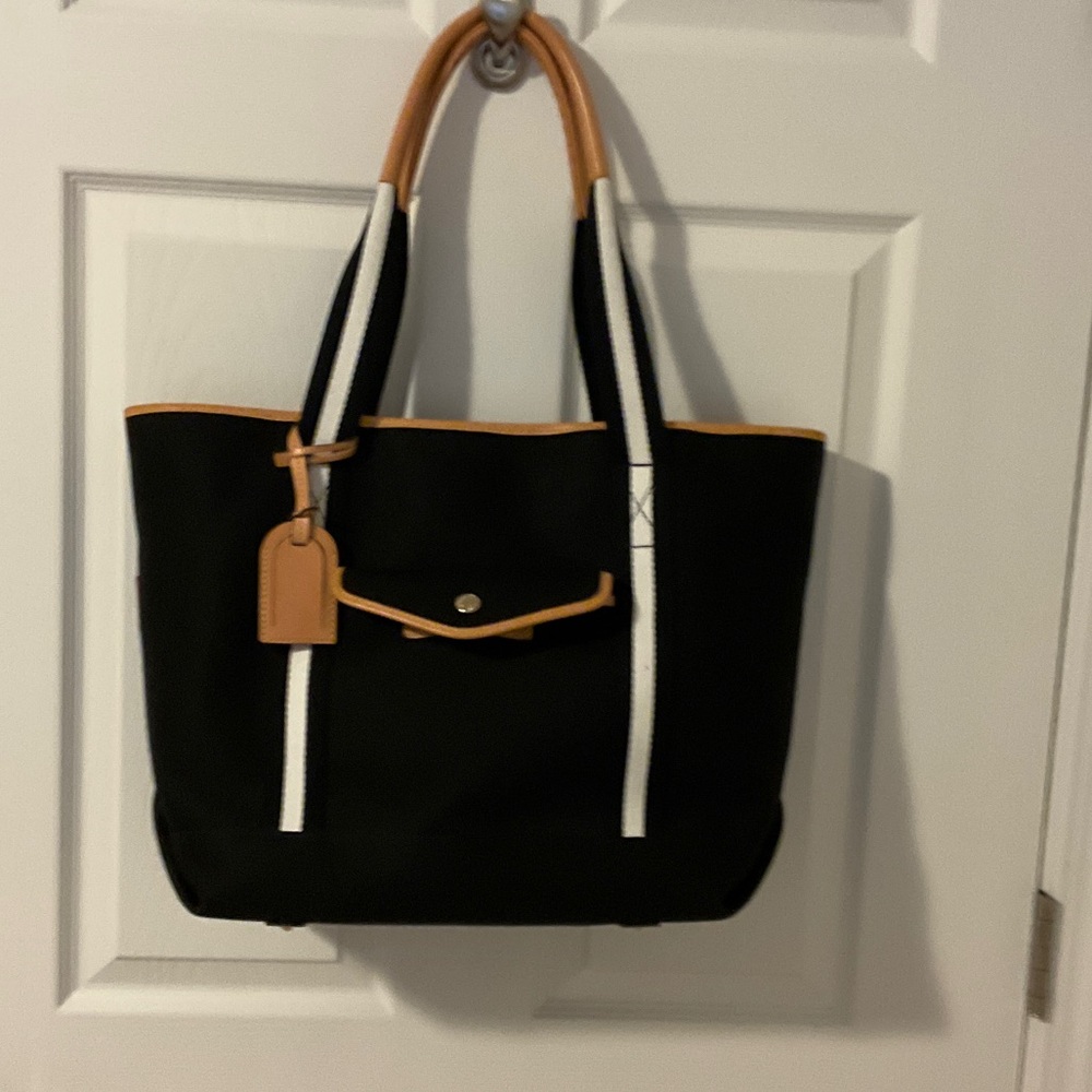Dooney Black Tote with Tan Trim and White Strap Accents - Women's Everyday Carry